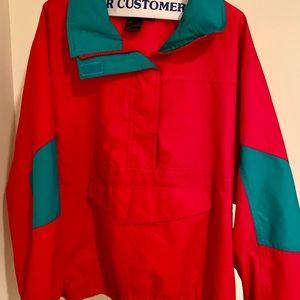 EDDIE BAUER WINDBREAKER Women L Red Turquoise Zip